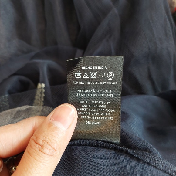 Anthropologie‎ Floreat Embroidered Tulle Maxi Skirt in Navy Blue Size 8 - Picture 7 of 9